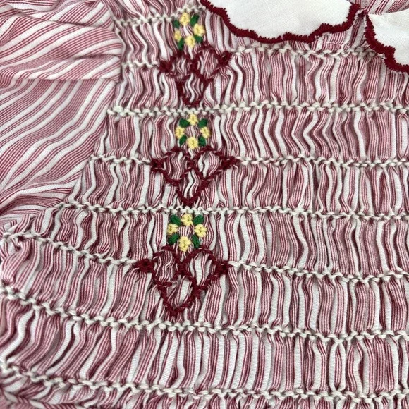 Vintage Polly Flinders Dress Smocked Child Baby 2T Red Lace Embroidered - Picture 4 of 12